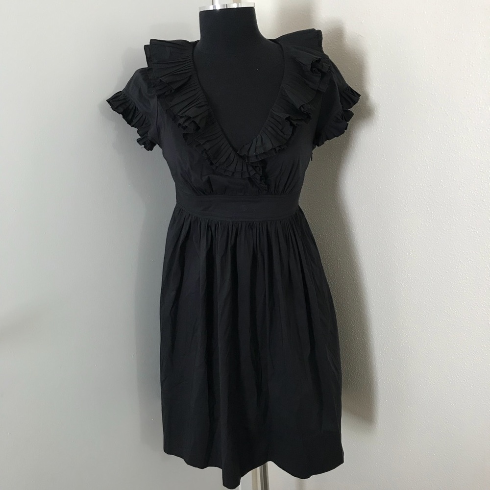Maggy London Black Dress with Ruffle Collar.